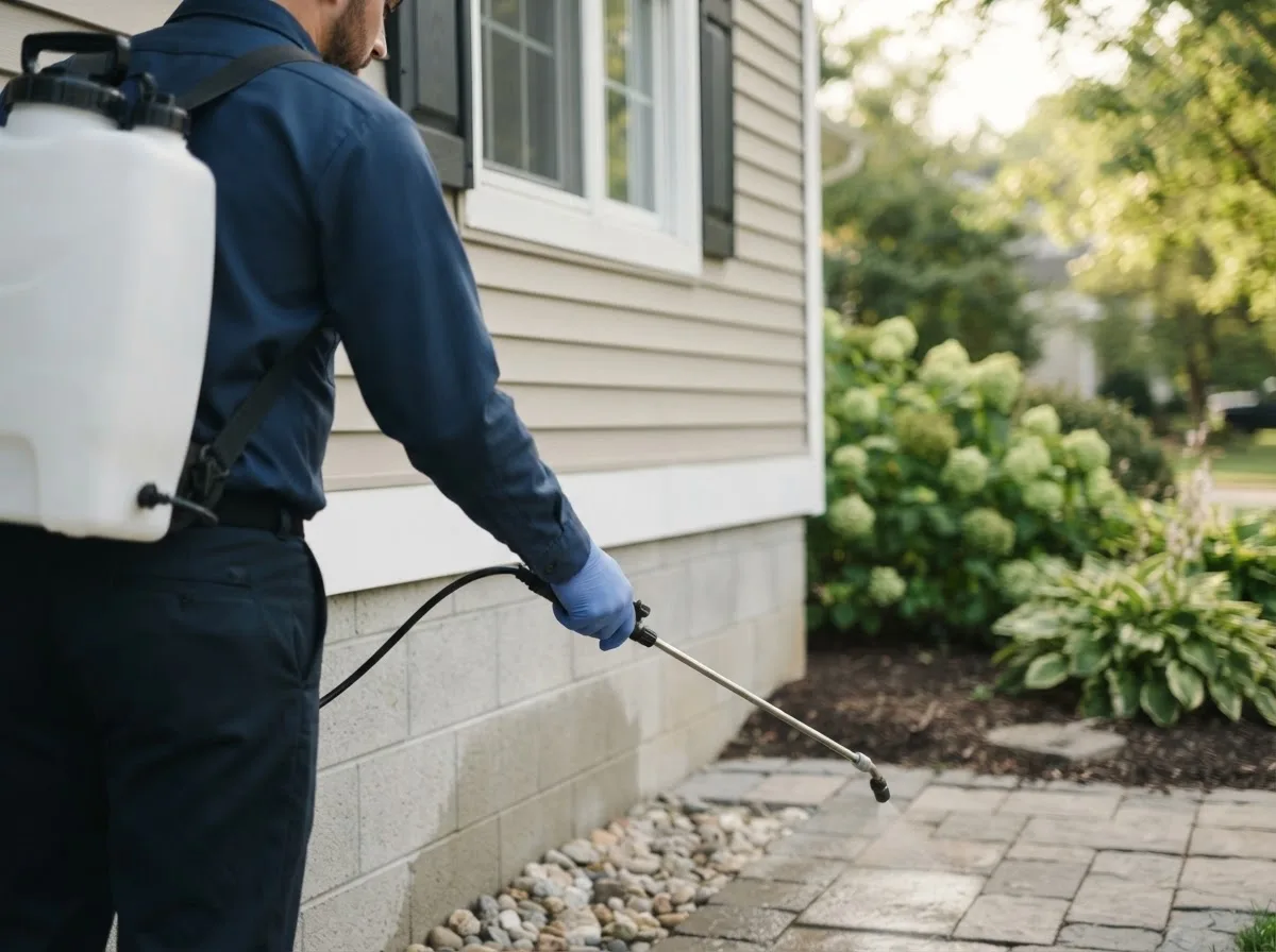 Pest control technician inspecting a home in Tilden, IL